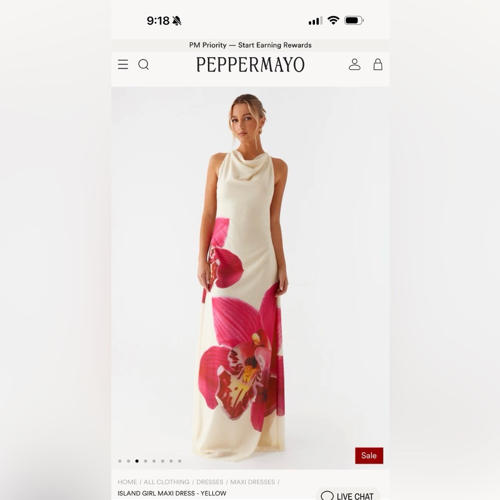 Peppermayo Ivory Maxi Dress with Vibrant Pink Floral